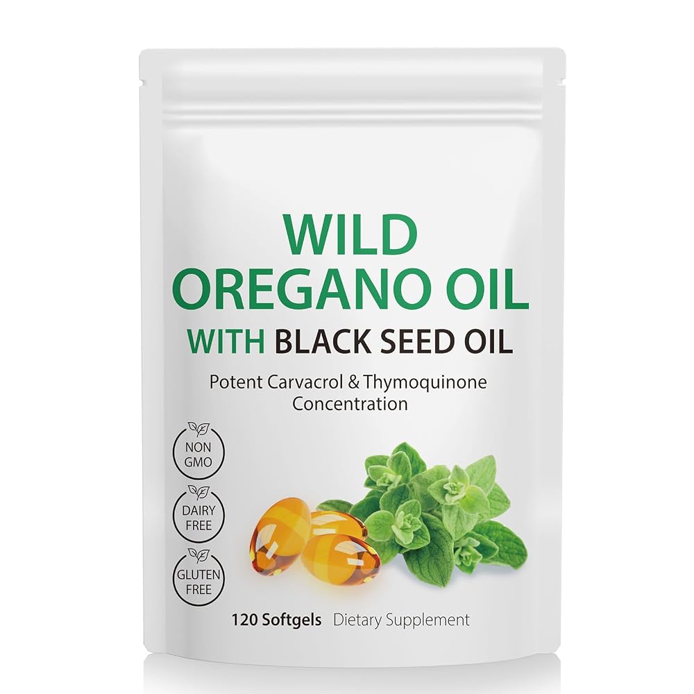 Nyloriaine 120PCS Oil of Oregano with Black Seed Oil Boosts Immune