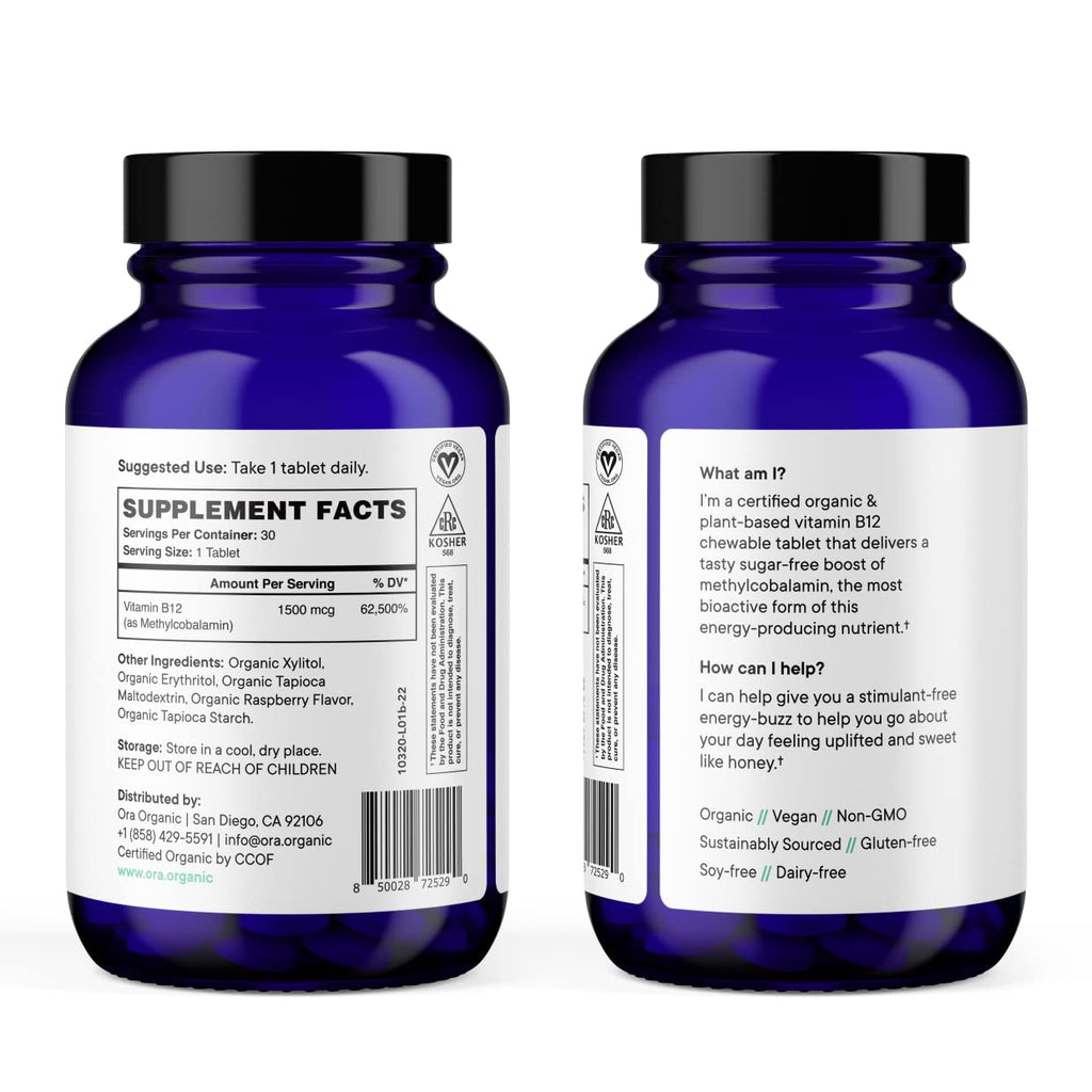 Ora Organic Vitamin B12 1500mcg Methylcobalamin - 30 Tablets - image 2
