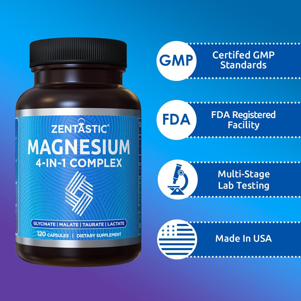 Zentastic Magnesium Complex 4-in-1 Supplement Chelated - 120 Capsules - image 8