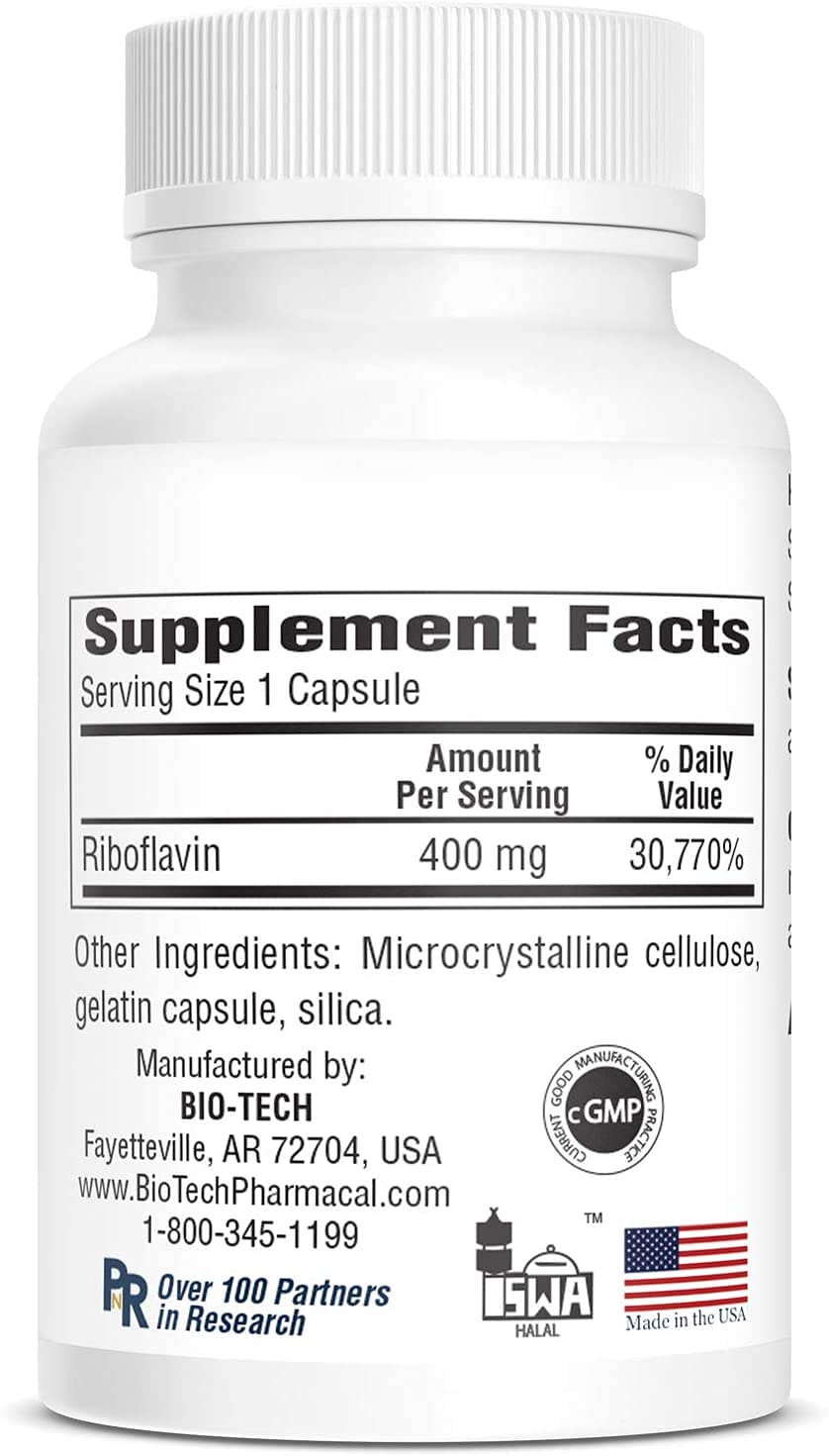 Bio-Tech Pharmacal B2-400 Vitamin B2 Riboflavin - 100 Capsules - image 4