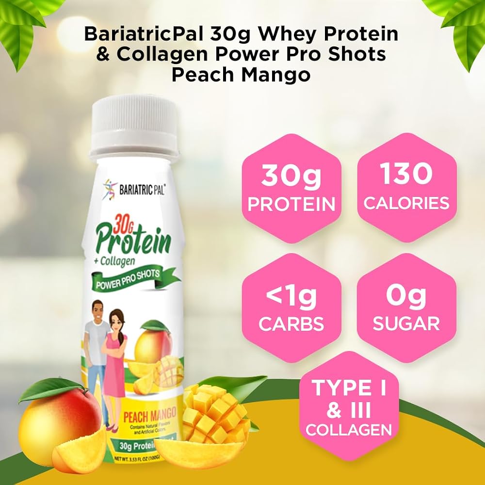 BariatricPal 30g Whey Protein & Collagen Power Pro Shots Peach Mango - image 5