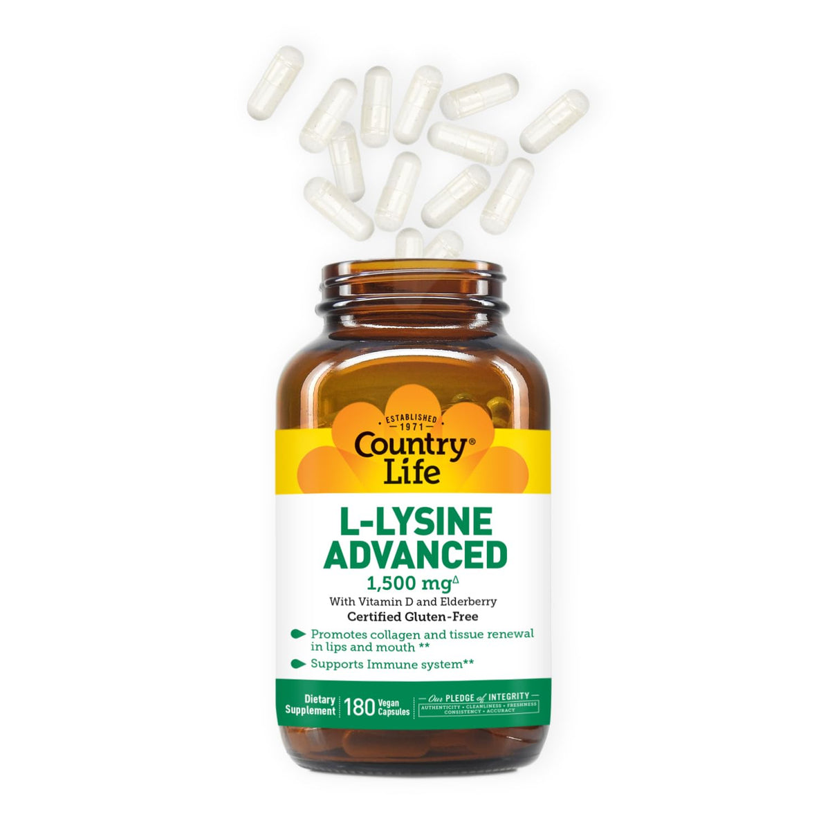 Country Life L-Lysine Advanced 1500 mg with Vitamin D3 - 180 Capsules - image 2