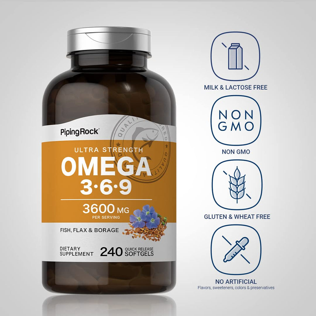 Piping Rock Omega 3 6 9 Supplements - 240 Softgels - image 3