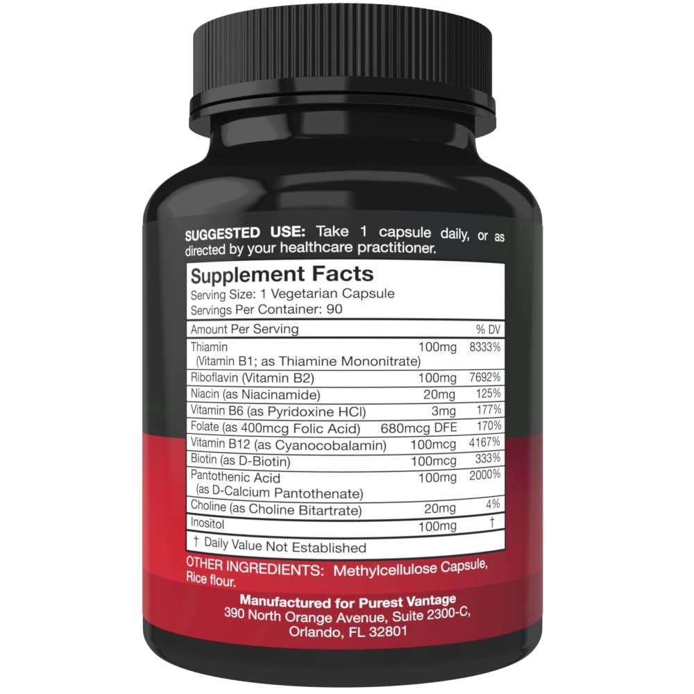 Purest Vantage Vitamin B Complex All B Vitamins - 90 Capsules - image 2