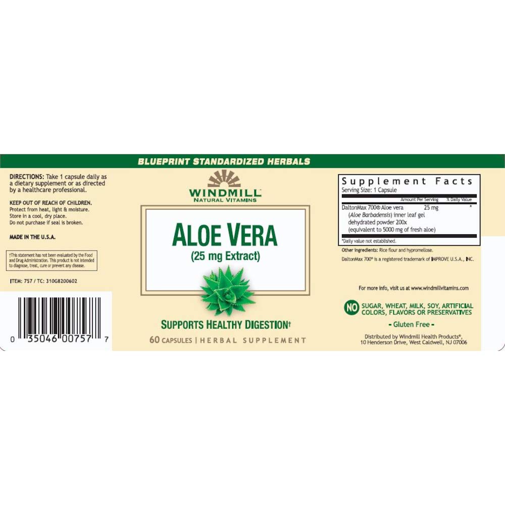 Windmill Natural Vitamins Aloe Vera 25mg Extract - 60 Capsules - image 2
