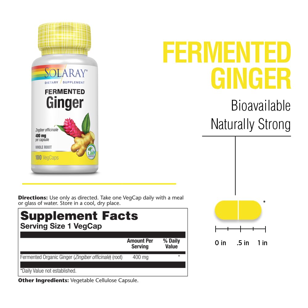SOLARAY Fermented Ginger Root 400mg - 100 Vegetarian Capsules - image 2
