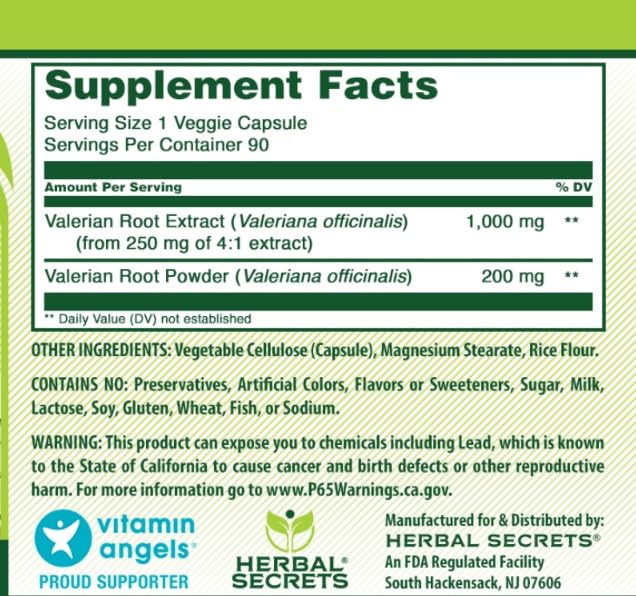 Herbal Secrets Valerian Complex Supplement 1200 mg - 90 Capsules - image 4