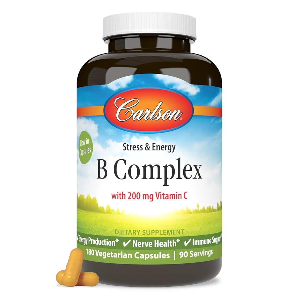 Carlson B Complex Balanced B Vitamins with Vitamin C - 180 Vegetarian Capsules