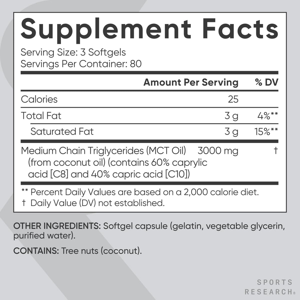 Sports Research Coconut MCT Oil 3000mg - 240 Softgels - image 5