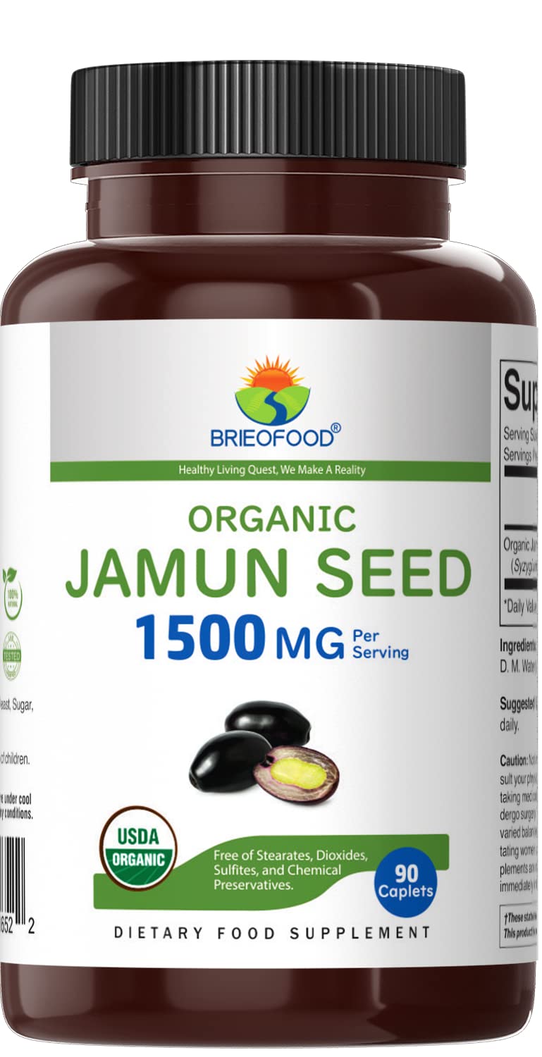 Brieofood Organic Jamun Seed 1500mg - 90 Vegetarian Tablets - image 2
