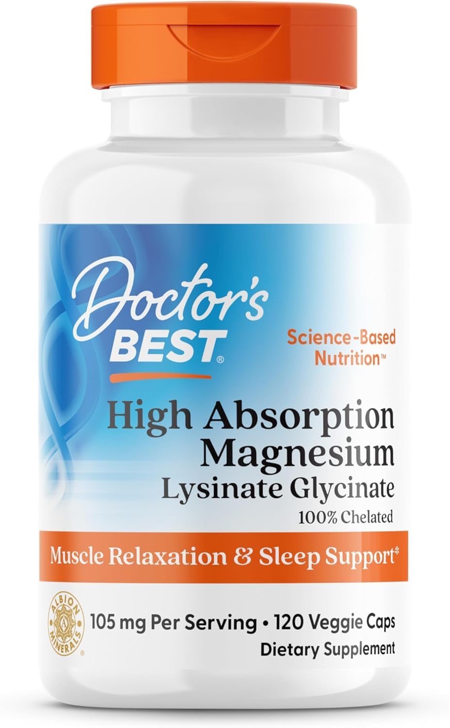 Doctor's BEST Magnesium Glycinate Lysinate for Sleep - 120 Vegetarian Capsules