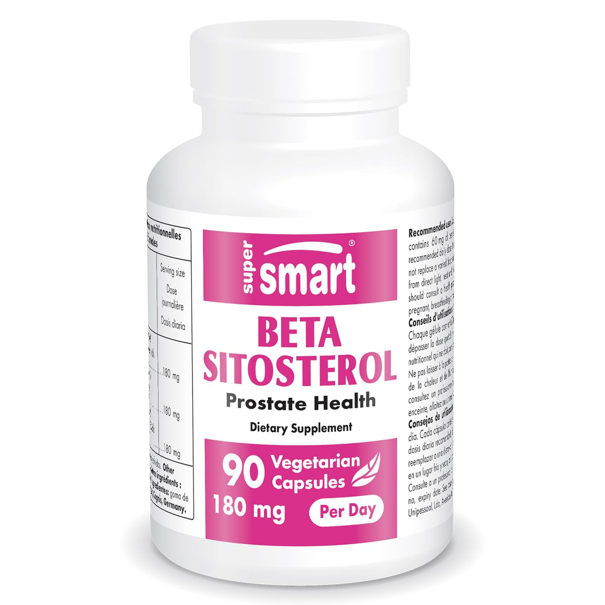 Supersmart Beta-Sitosterol 180mg Plant Sterols - 90 Vegetarian Capsules