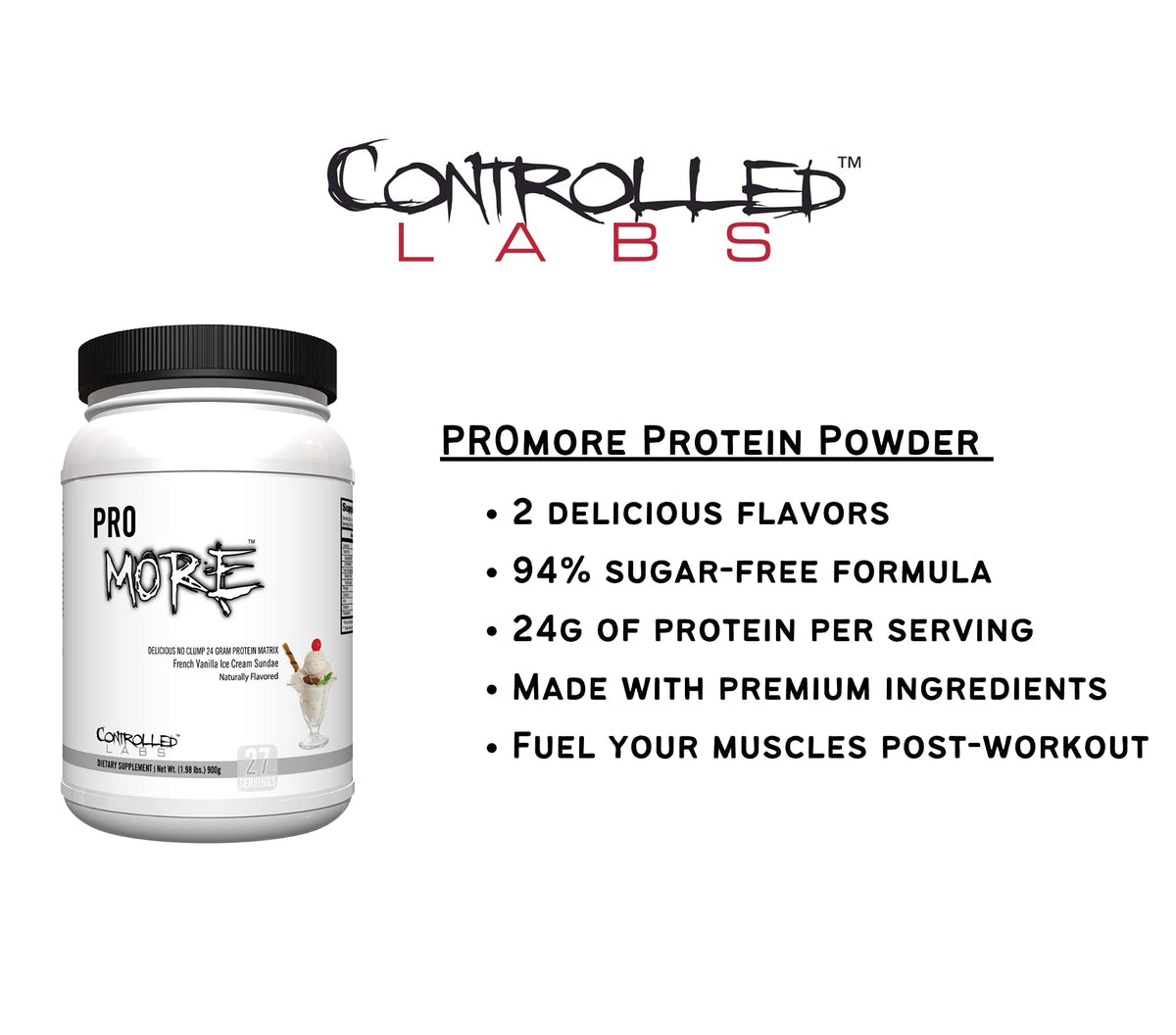 CONTROLLED LABS PROmore Protein Powder, 24g Protein, 27 Serv