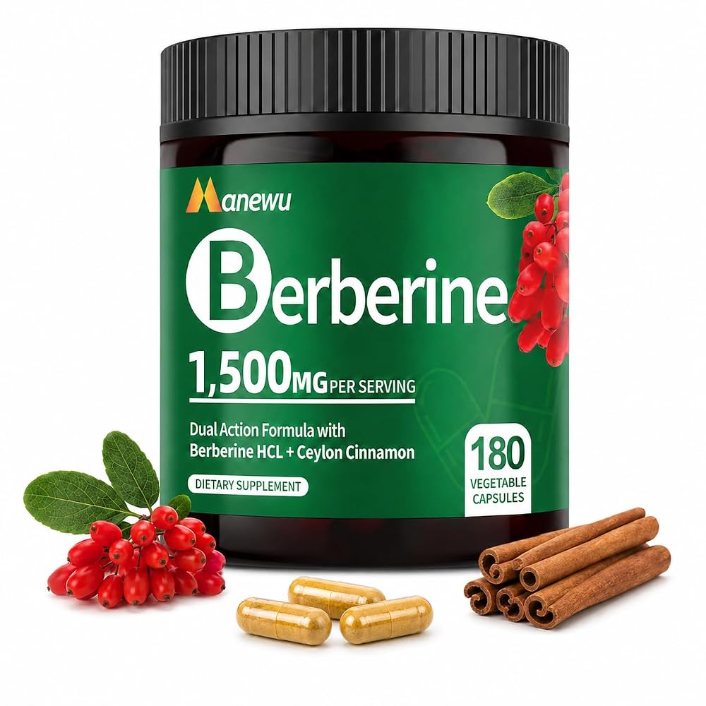 NEOGLI Berberine Supplement 1500mg with Ceylon Cinnamon - 180 Capsules