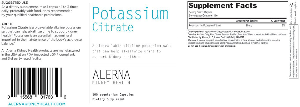 Alerna Kidney Health Alerna: Potassium Citrate 99mg