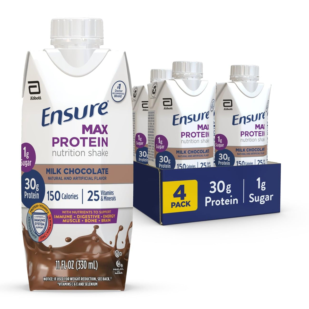 Ensure Max Protein Milk Chocolate Shake - 4 Pack (11 fl oz each)