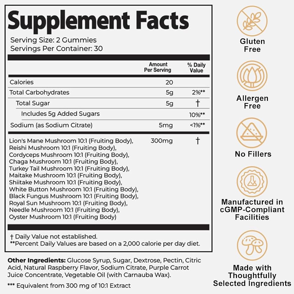 Auri Super Mushroom Gummies with 12 Functional Mushrooms - 60 Count - image 3