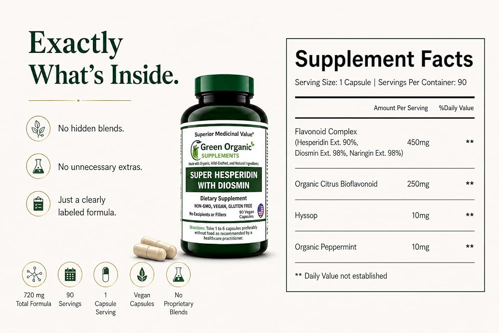 Green Organic Supplements Super Hesperidin with Diosmin - 90 Capsules - image 8