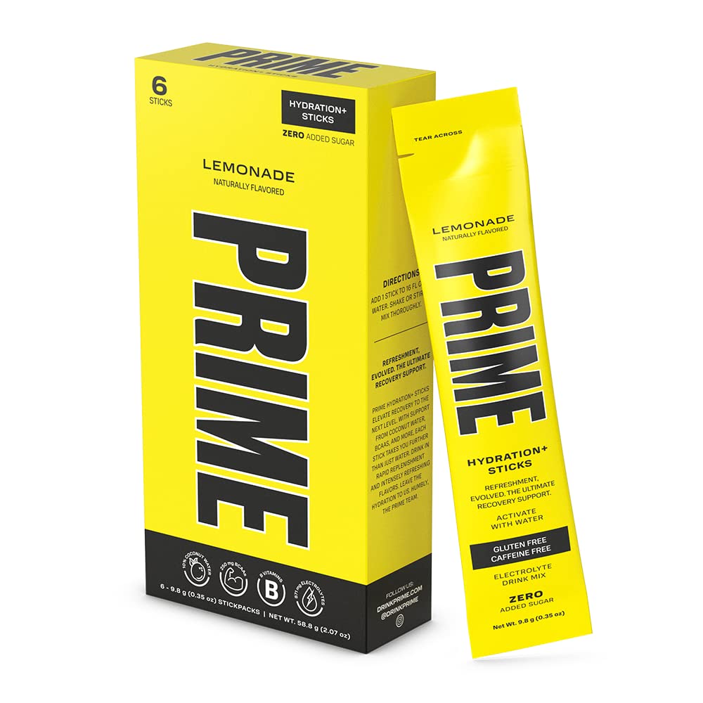 PRIME HYDRATION+ Lemonade Electrolyte Powder Sticks - 6 Count