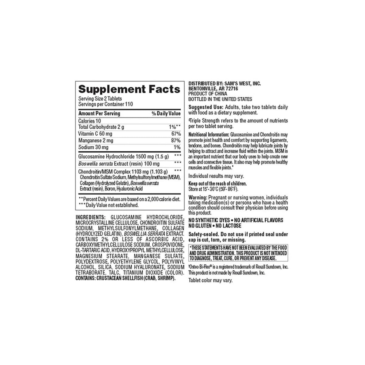Member's Mark Triple Strength Glucosamine 1500mg & Chondroitin - 220 Tablets - image 2