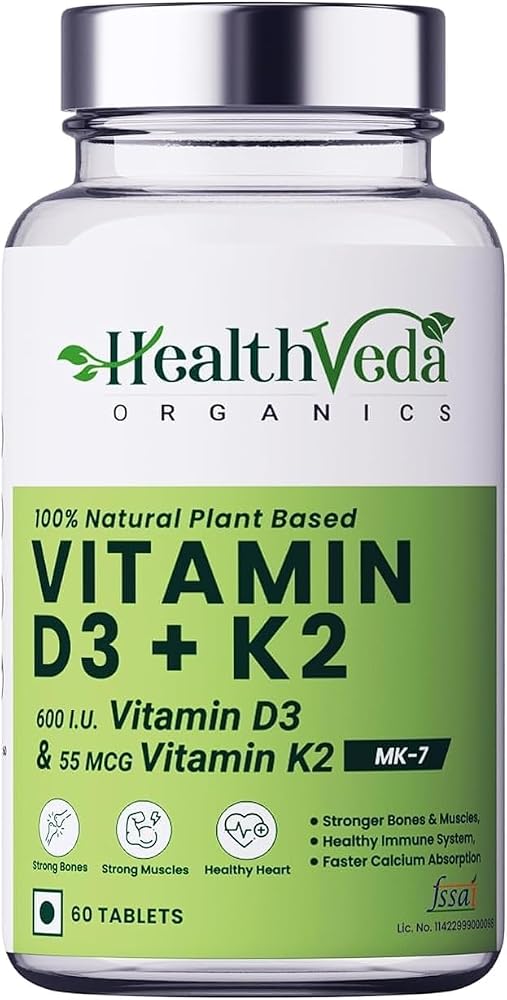 Generic Vitamin D3 600 IU + K2 55mcg Tablets for Bone Health - 60 Tablets