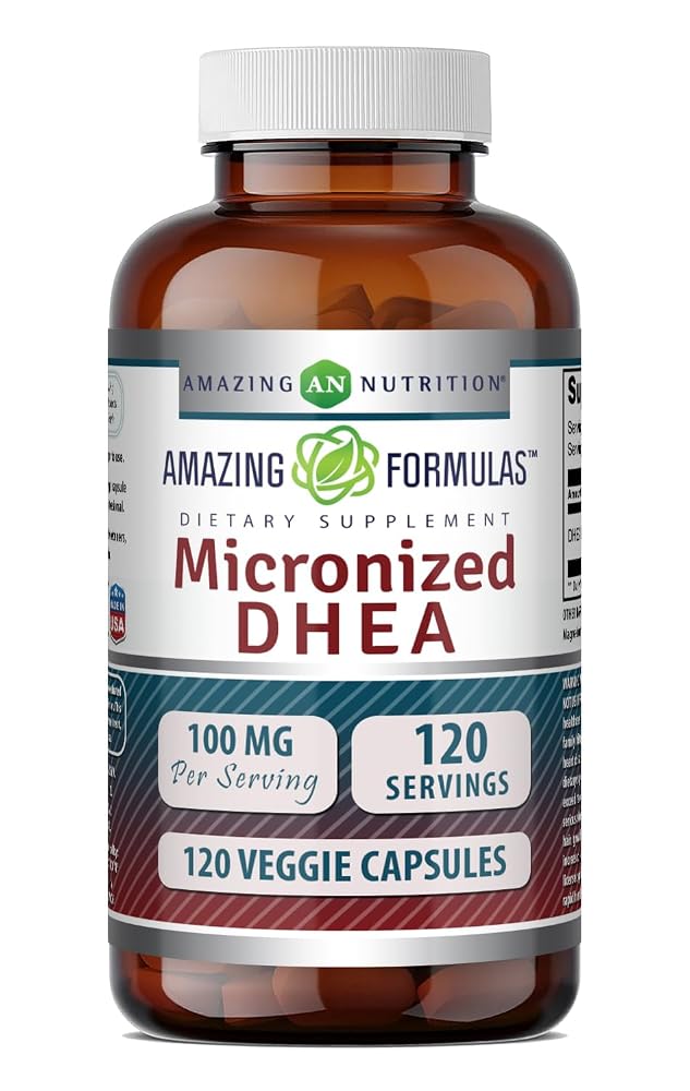 Amazing Nutrition Micronized DHEA Supplement 100 mg - 120 Vegetarian Capsules