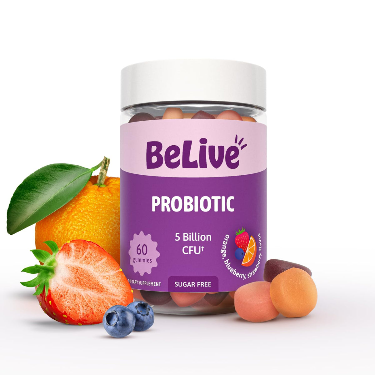 BeLive Probiotic Gummies with 5 Billion CFUs - 60 Count