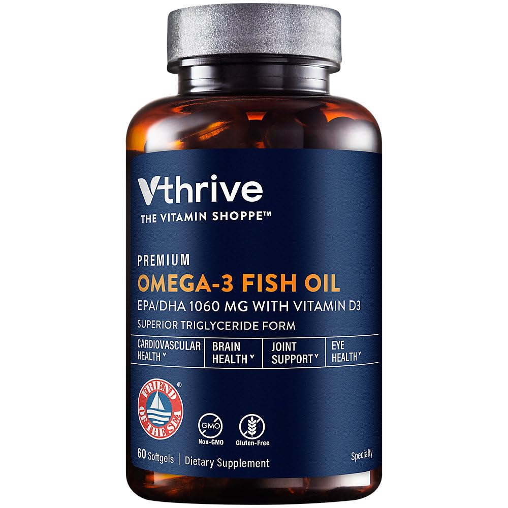 Vthrive Premium Omega-3 Fish Oil with Vitamin D3 - 60 Softgels