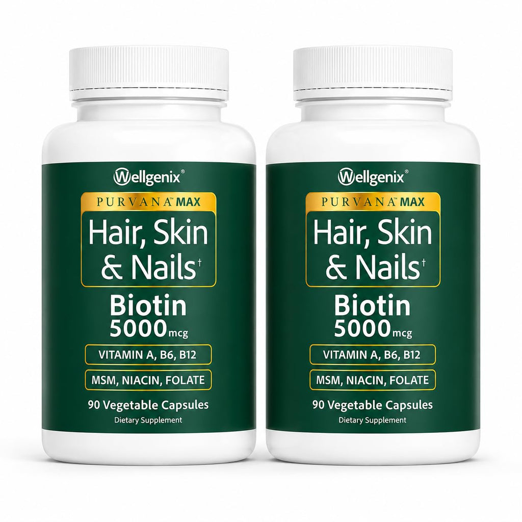 Wellgenix Purvana MAX Hair Skin & Nails Biotin 5000 - 180 Capsules