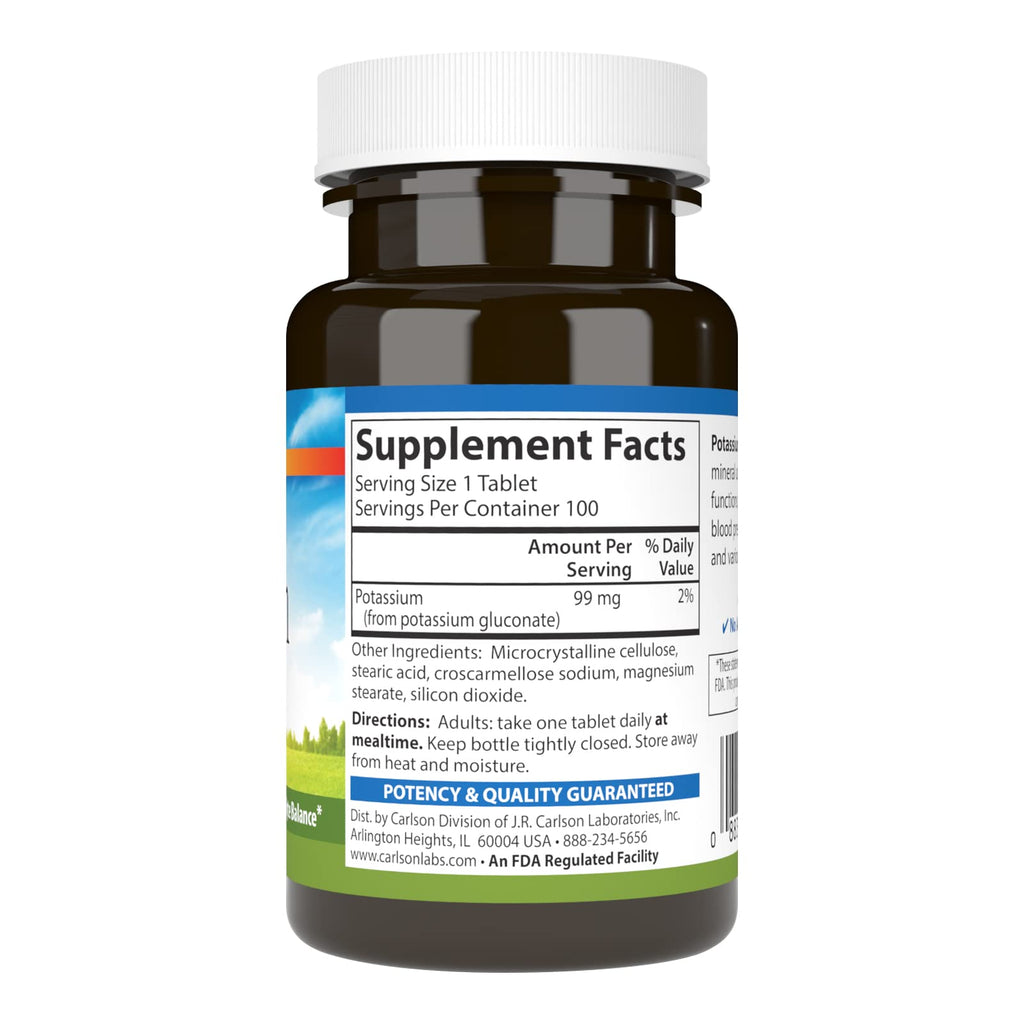 Carlson Potassium 99 mg Nerve Health - 100 Tablets - image 2