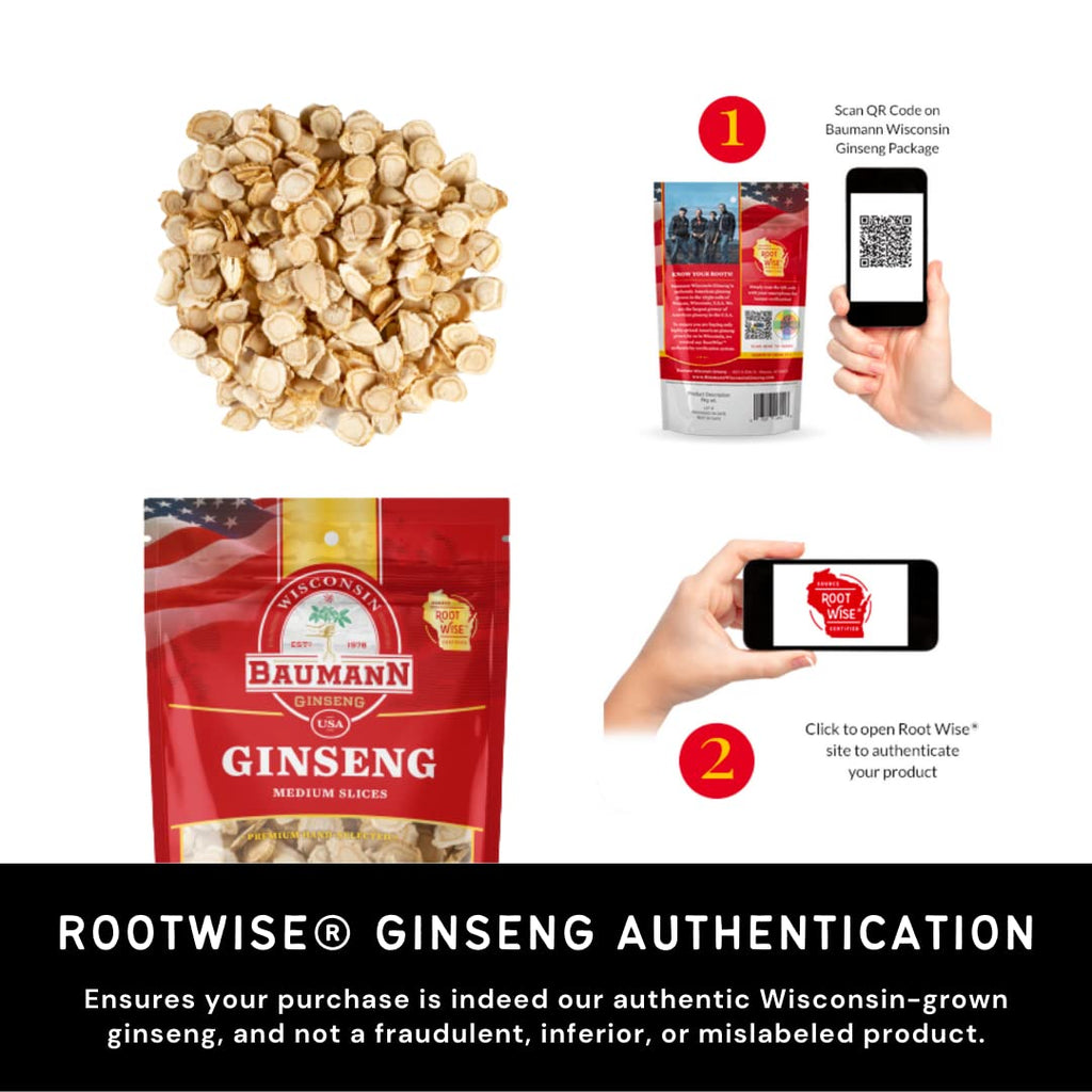 WISCONSIN ESTD 1978 BAUMANN GINSENG USA Baumann Ginseng Slice - 100%