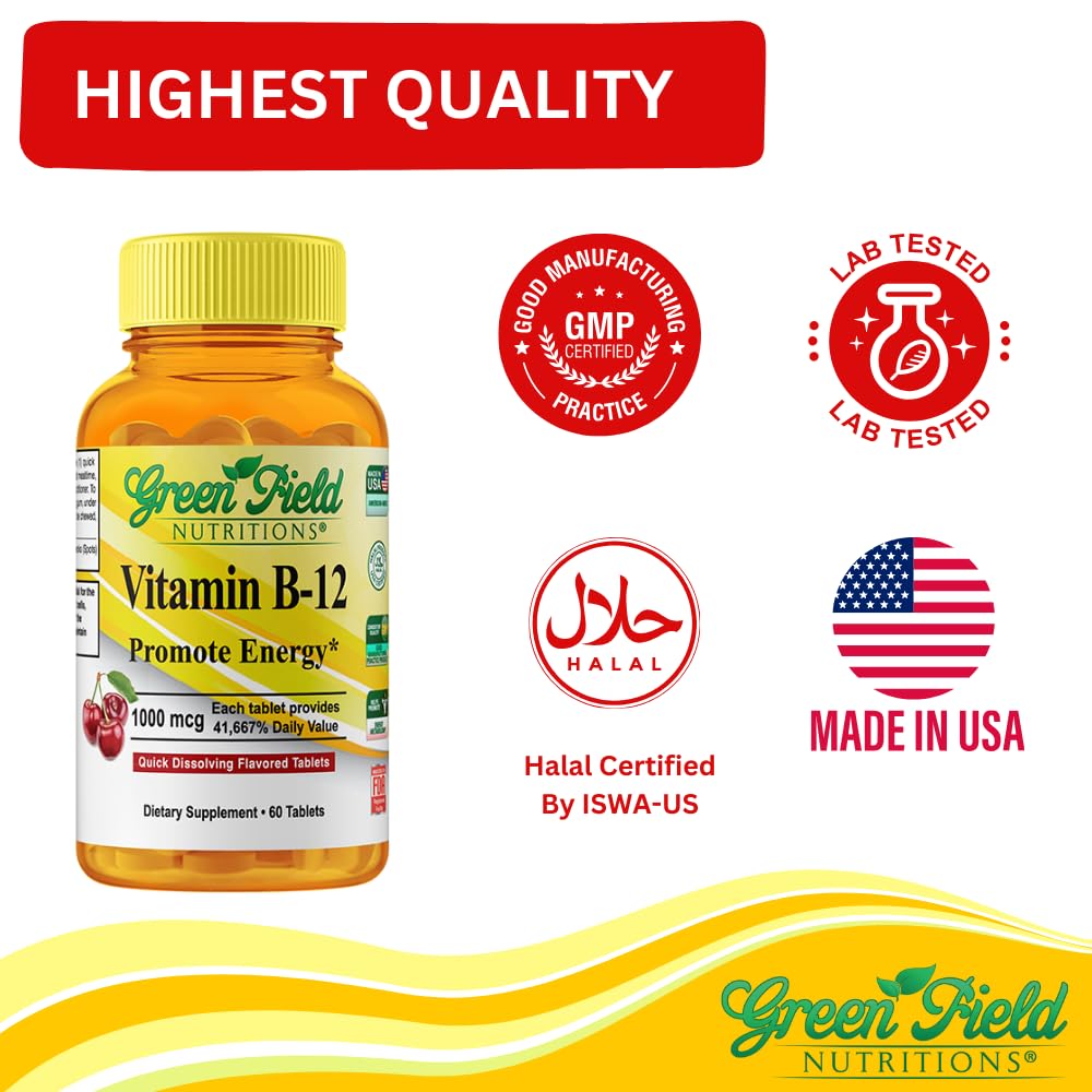 Green Field Nutritions Halal Vitamin B12 1000mcg - 60 Tablets - image 6
