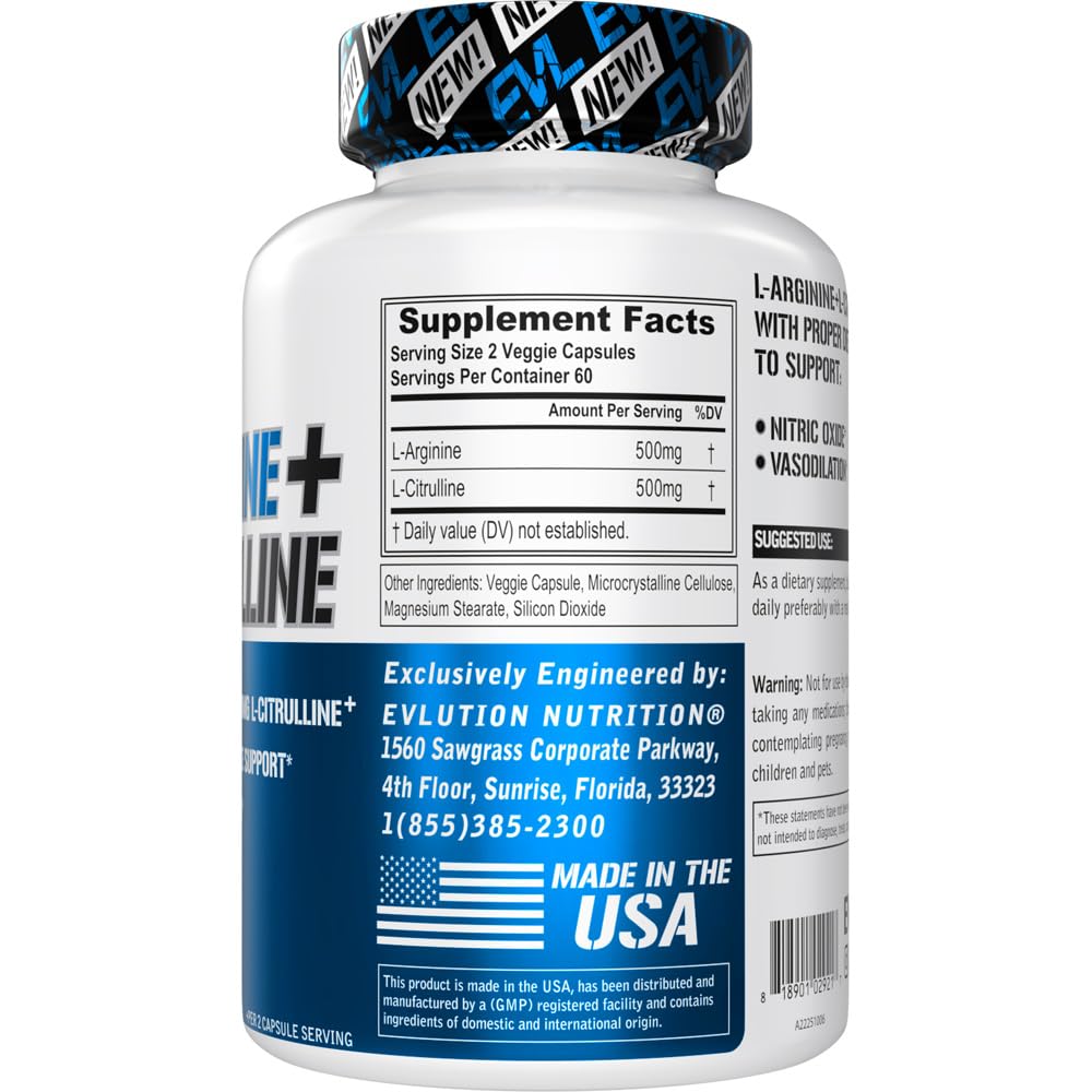 Evlution L-Arginine & L-Citrulline Nitric Oxide Supplement - 120 Capsules - image 2