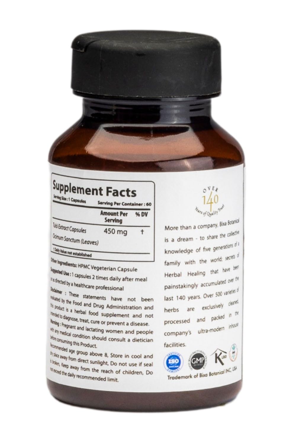 bixa BOTANICAL Holy Basil Extract Vegetarian Capsules - 60 Count - image 2