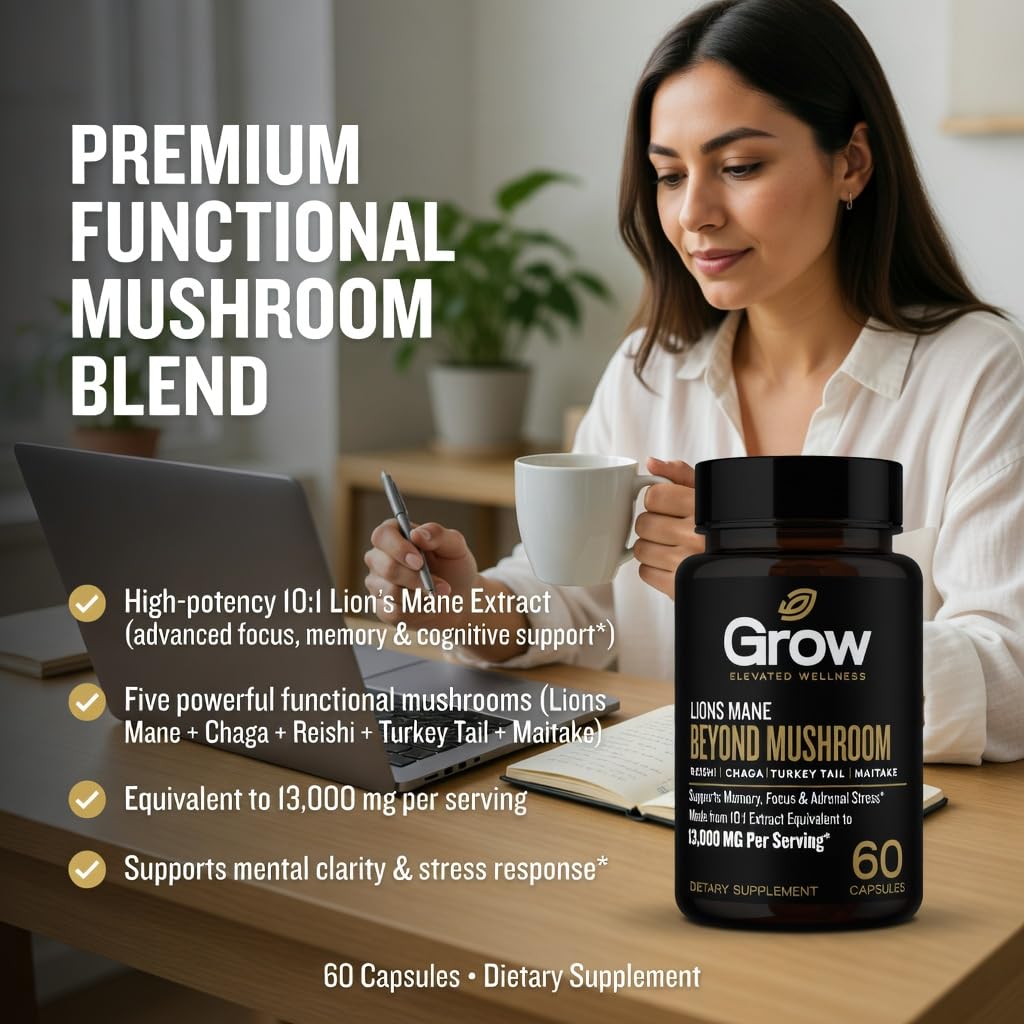 grow vitamin Organic Lion's Mane Brain Booster - 60 Vegetarian Capsules - image 4