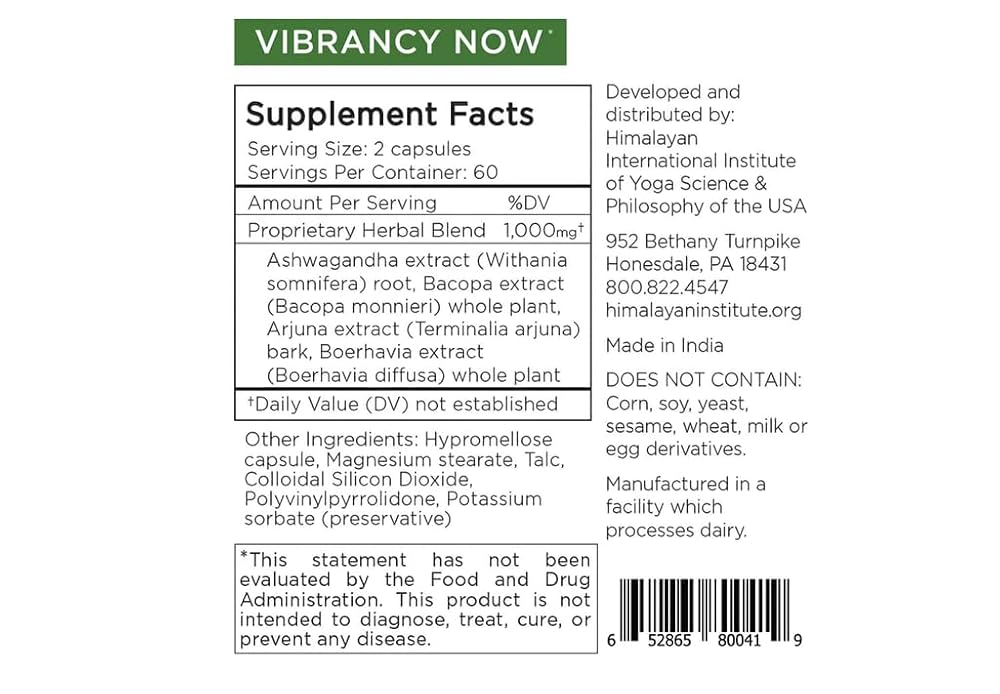 Himalayan Institute Vibrancy Now Ashwagandha Formula - 120 Capsules - image 3