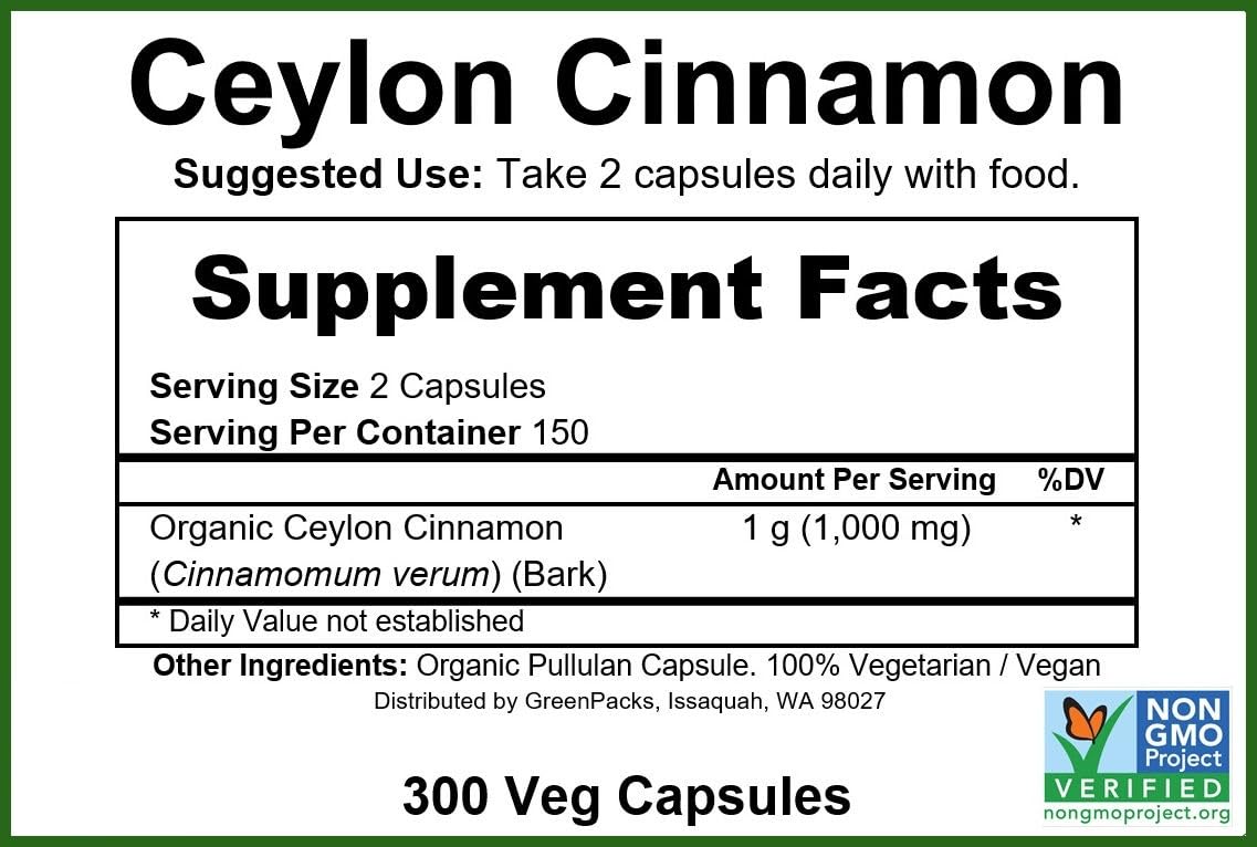 GreenPacks Organic Ceylon Cinnamon Capsules - 300 Count - image 2