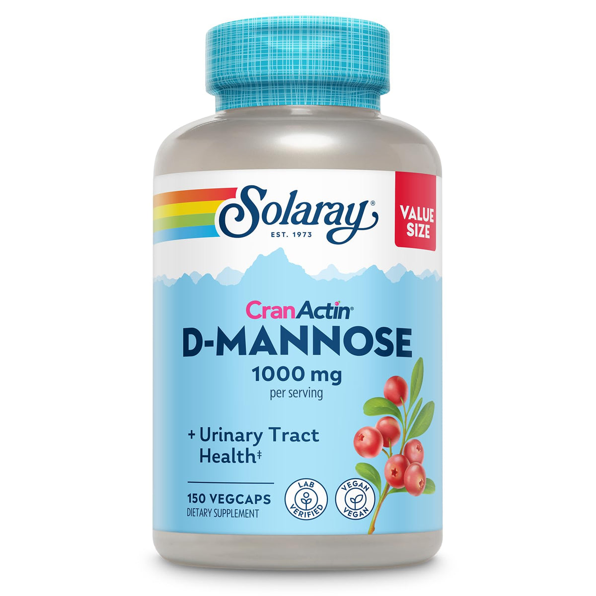 SOLARAY D-Mannose with CranActin Cranberry Supplement - 150 Capsules