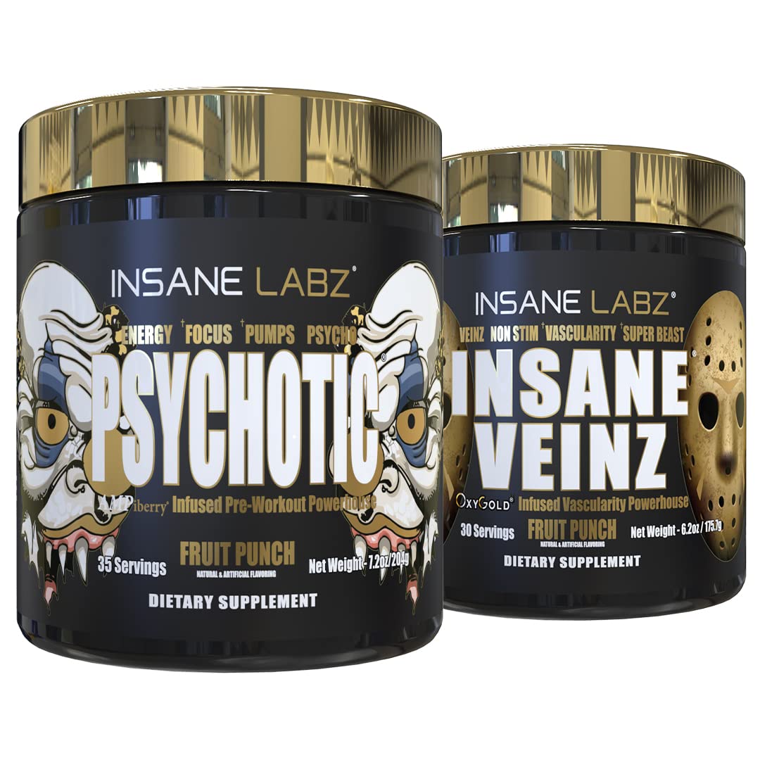 Insane Labz Psychotic Gold and Insane Veinz Gold Pre Workout Nitric