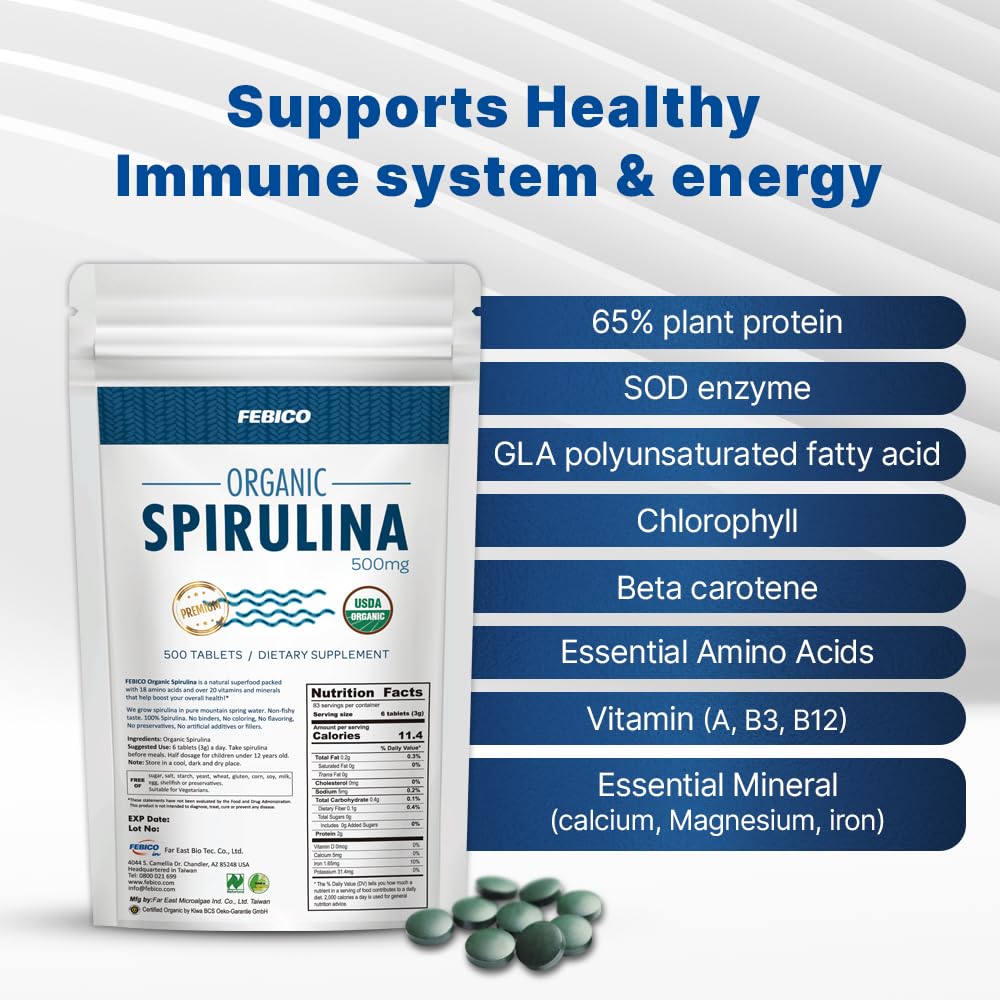FEBICO Organic Spirulina Tablets - 500 Count - image 3