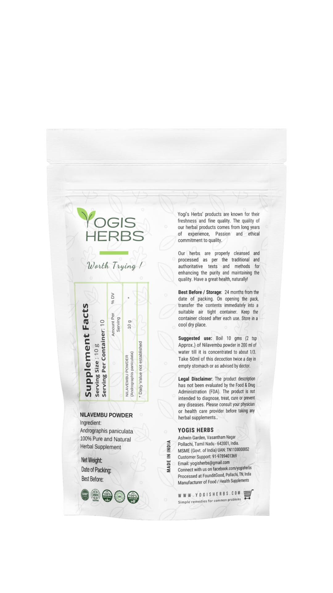 YOGIS HERBS Nilavembu Powder Andrographis Paniculata - 16 Ounce - image 2