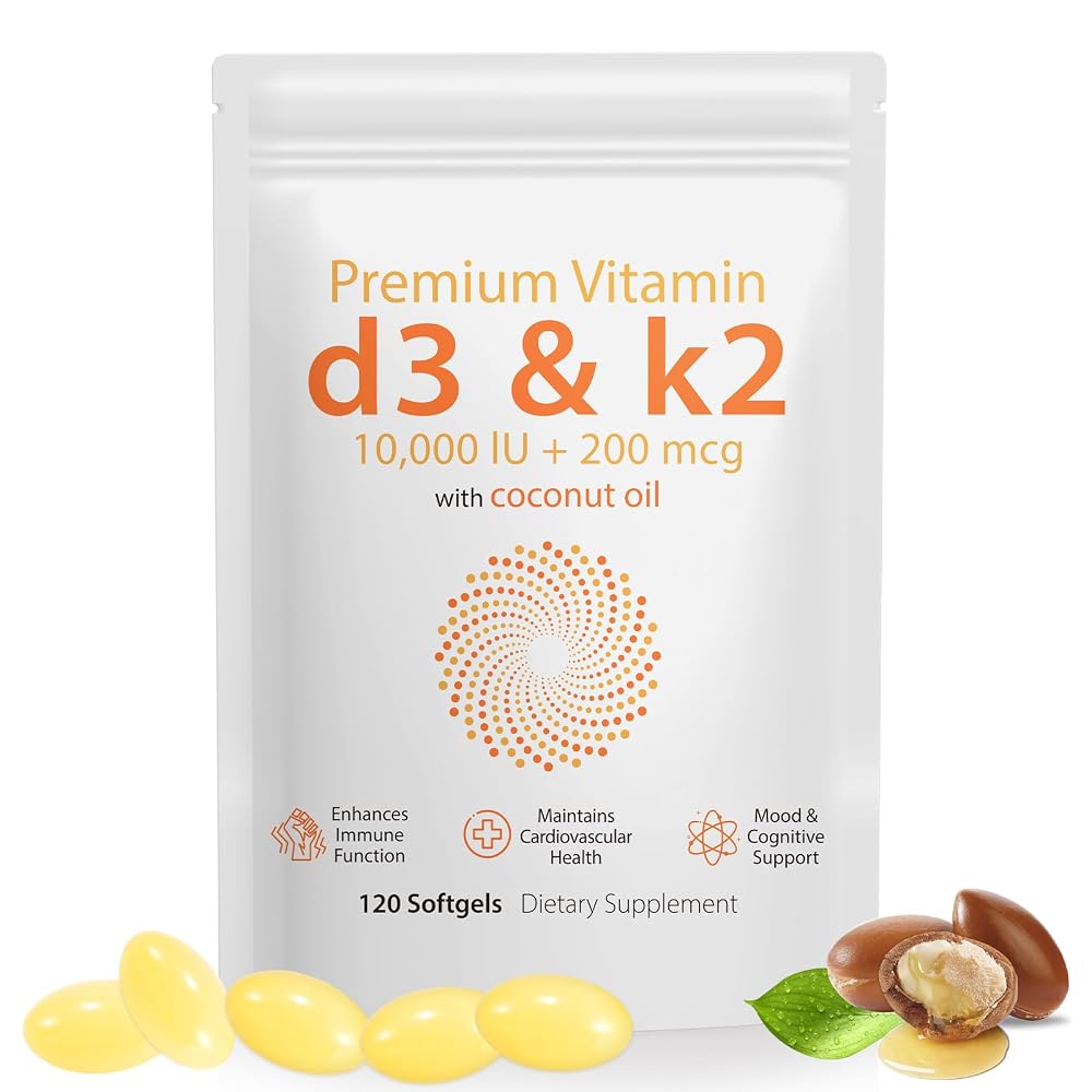 Daiasns D3 K2 Vitamin 10000 IU - 240 Virgin Coconut Oil Softgels