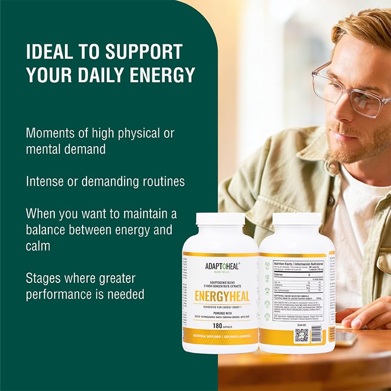 ADAPTOHEAL Energyheal Daily Energy Ashwagandha Rhodiola - 180 Capsules - image 4