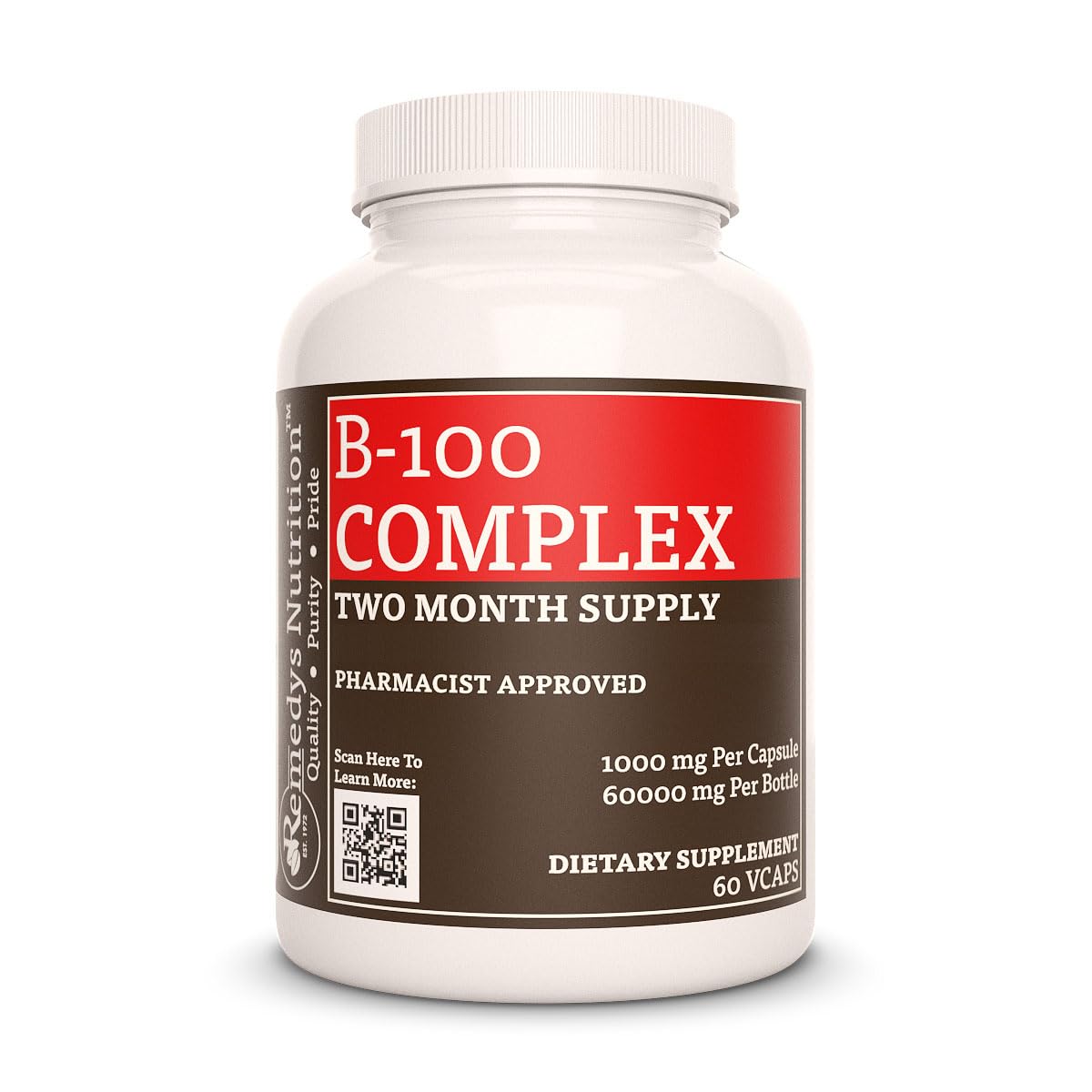 Remedy's Nutrition Vitamin B-100 Complex - 60 Vegan Capsules
