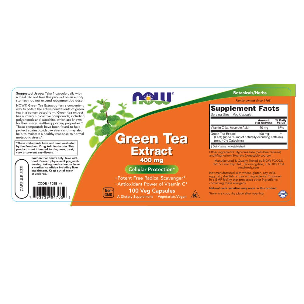 NOW Foods Green Tea Extract 400 mg with Vitamin C - 300 Vegetarian Capsules - image 2