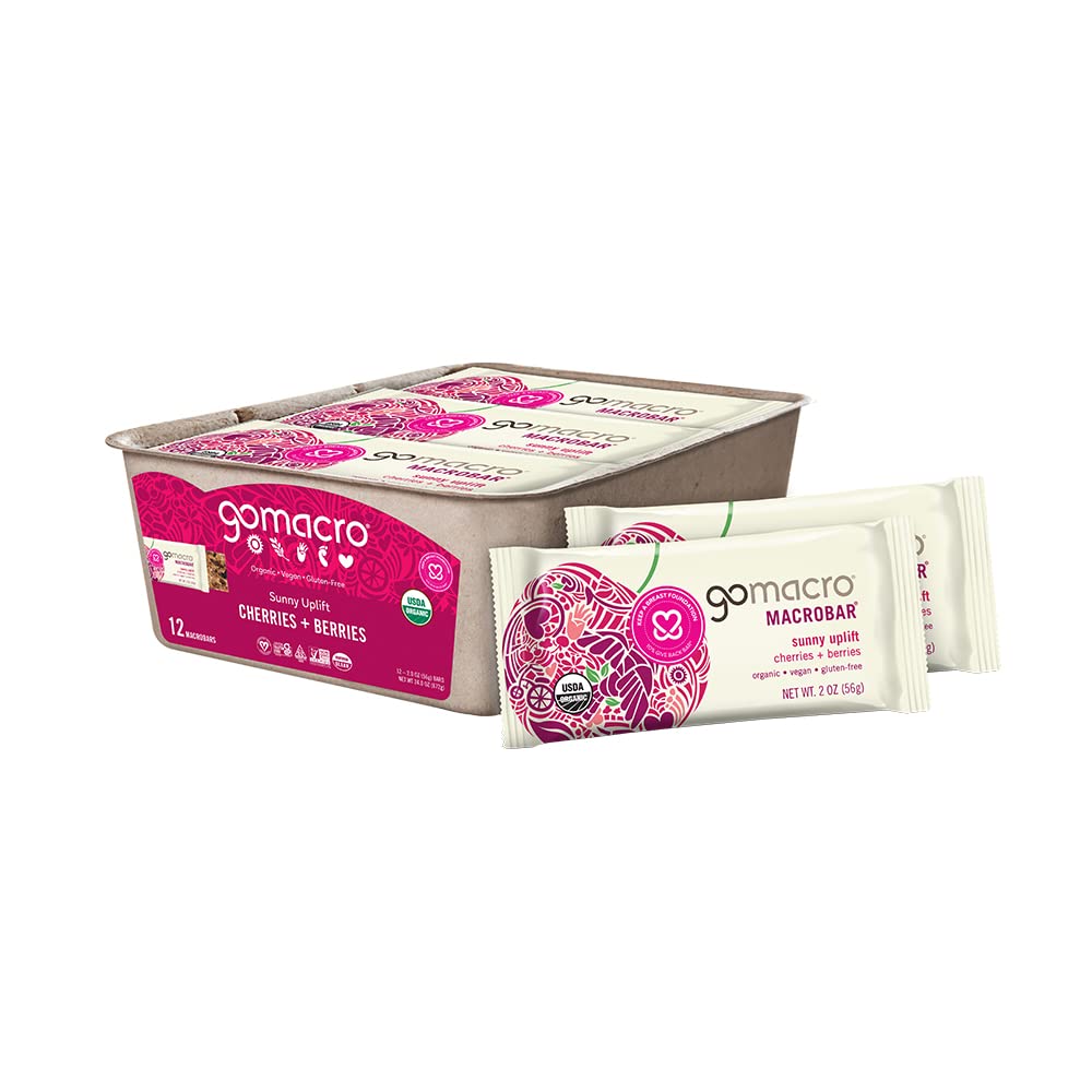 GoMacro MacroBar Organic Vegan Snack Bars Cherries + Berries - 12 Count