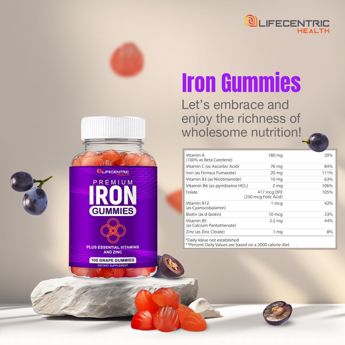 LifeCentric Health Iron Gummies with Biotin & Zinc - 100 Count - image 9