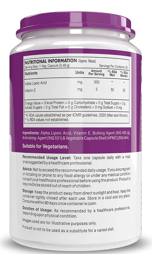 Generic Alpha Lipoic Acid 300mg - 60 Vegetarian Capsules - image 5