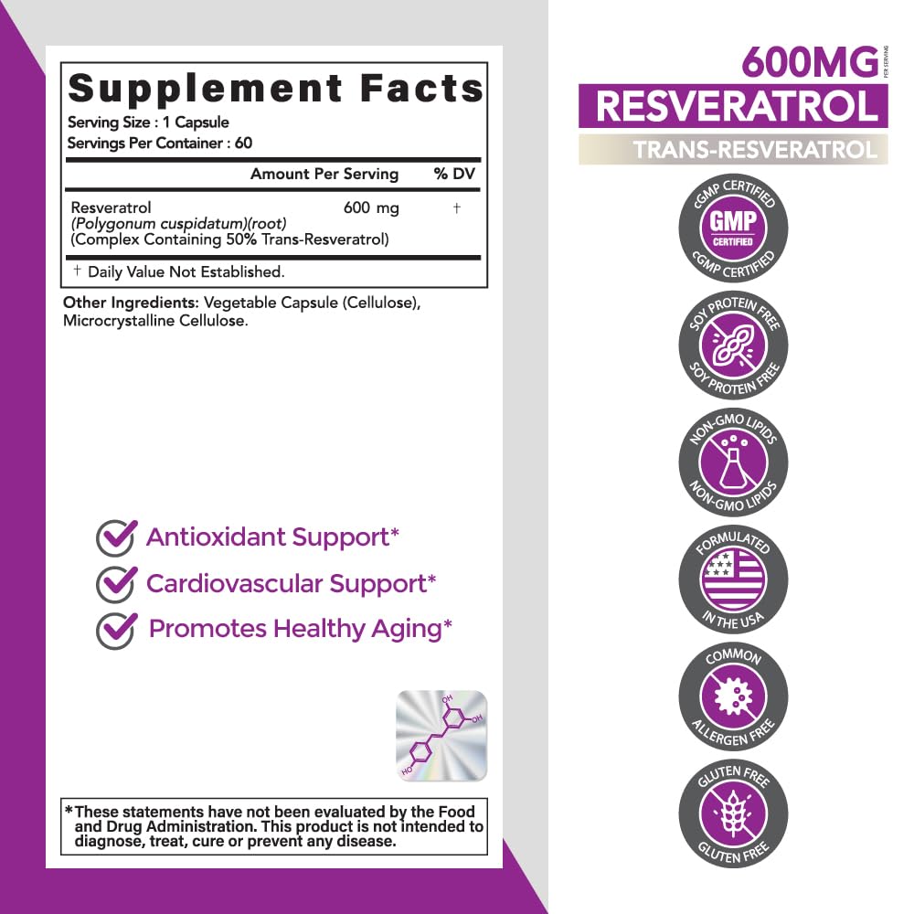 Omvi Resveratrol Supplement 600mg Extra Strength - 60 Capsules - image 3
