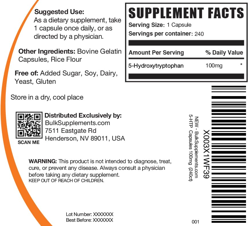 BulkSupplements 5-HTP 100mg Capsules Mood Support - 240 Capsules - image 6